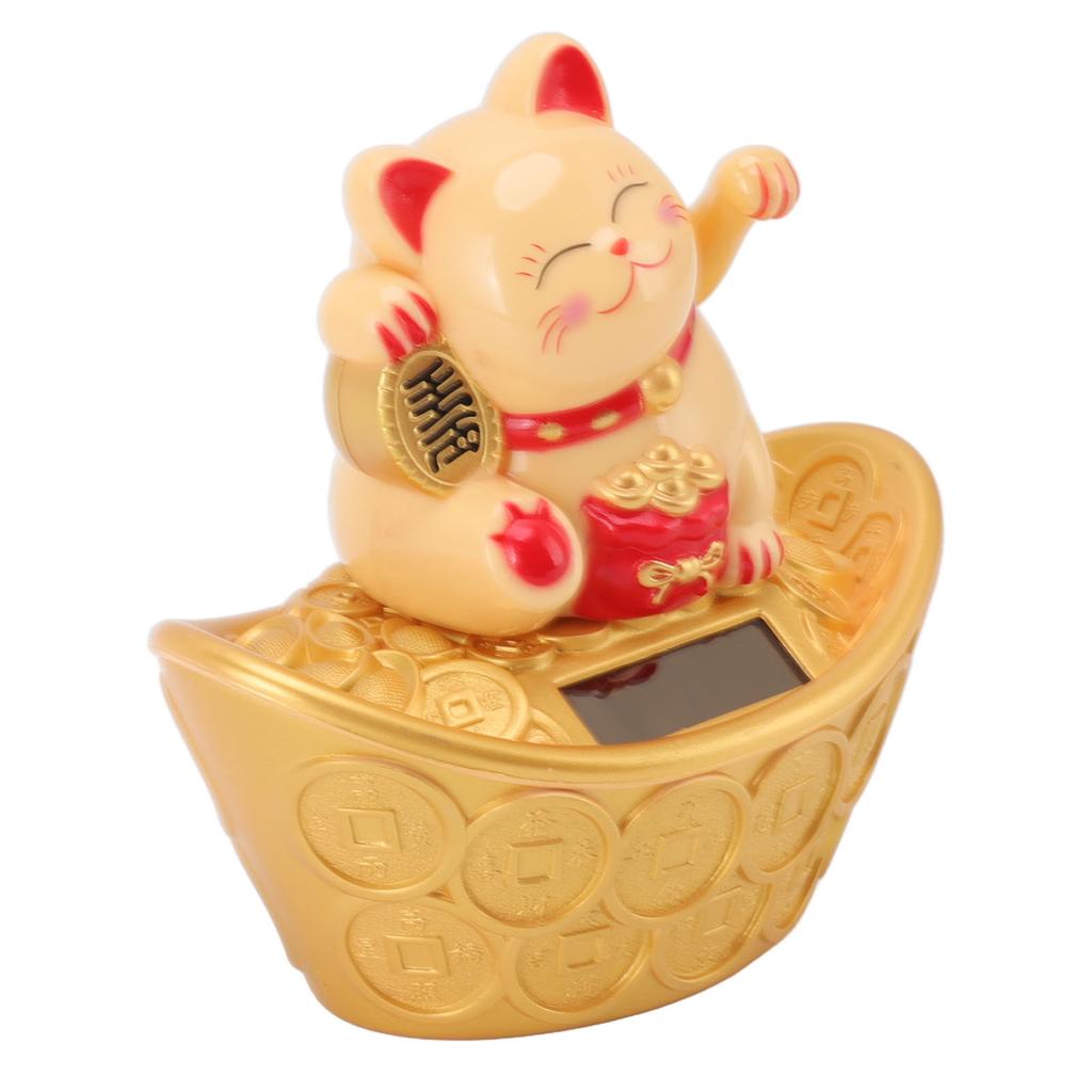 Solar Energy Lucky Cat Ornament Solar Wealth Welcome Waving Hand Fortune Cat Statue for Home Car