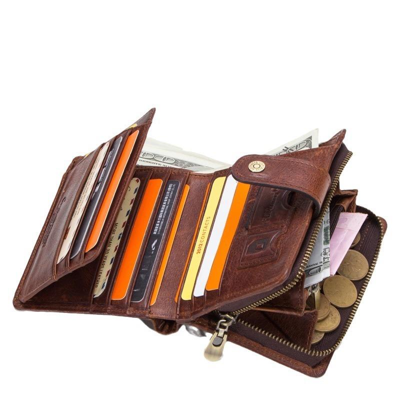 Men Crazy Horse Leather Wallet Clutch RFID Blocking Multi-Functional