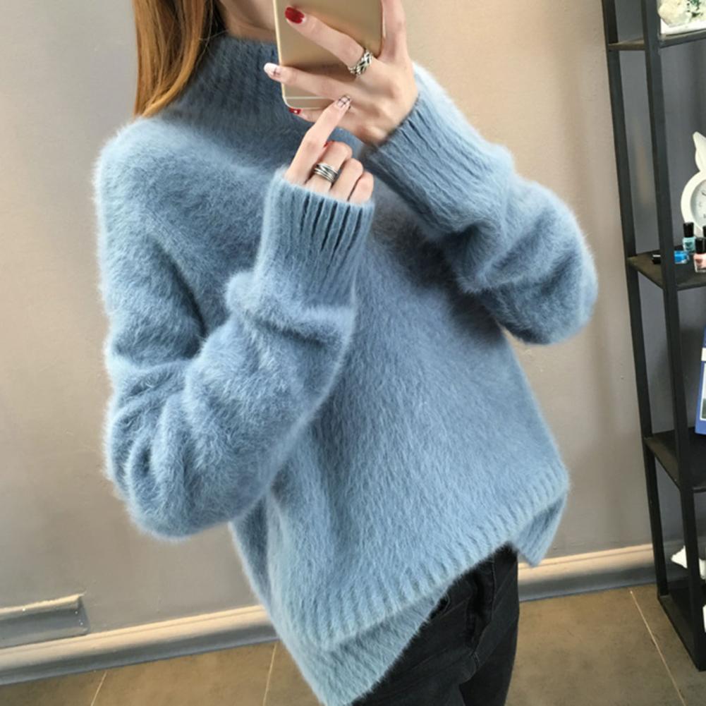 Strickpullover Gemütliche Damenstrickkollektion Halber Stehkragen Pullover Gerippter Besatz Strickoberteil Elastischer Langarm-Pullover