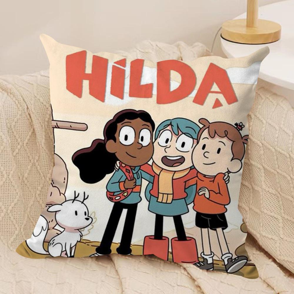 Cartoon HHilda Cushion Cover Silky Short Plush DoubleSided Printed Pillow Case for Sofa All Seasons Home Decor Gift