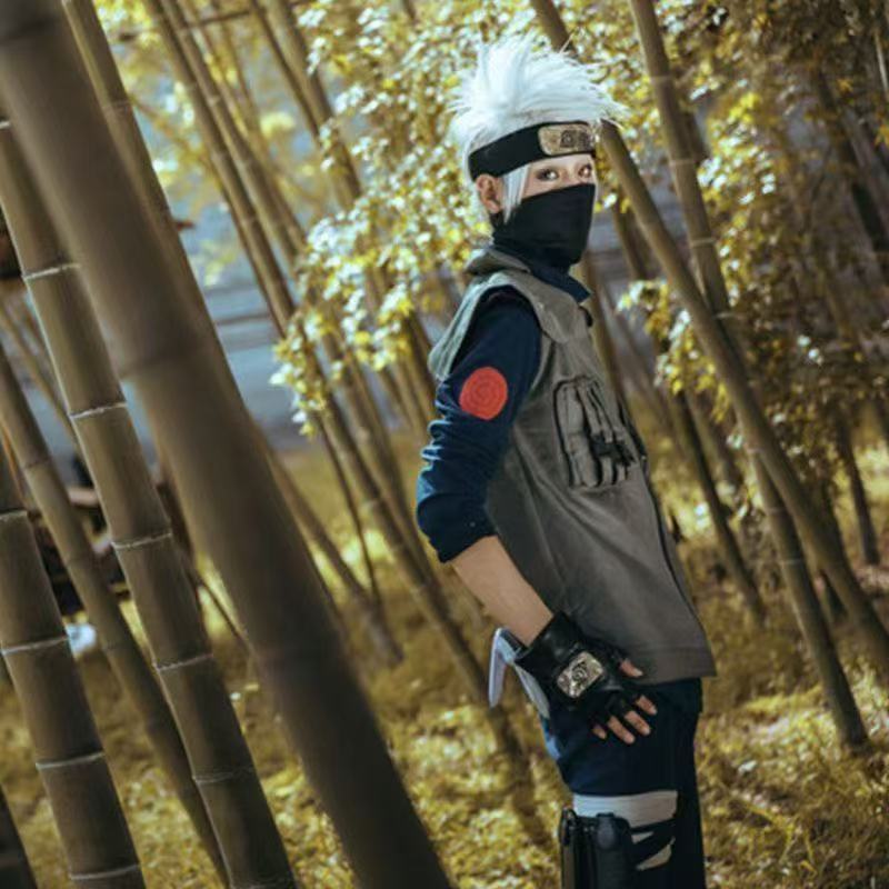 Anime Vierde Hokage Kakashi Hatake Cosplay Kostuum Voor Jonge Ninja, Inclusief Pruik.