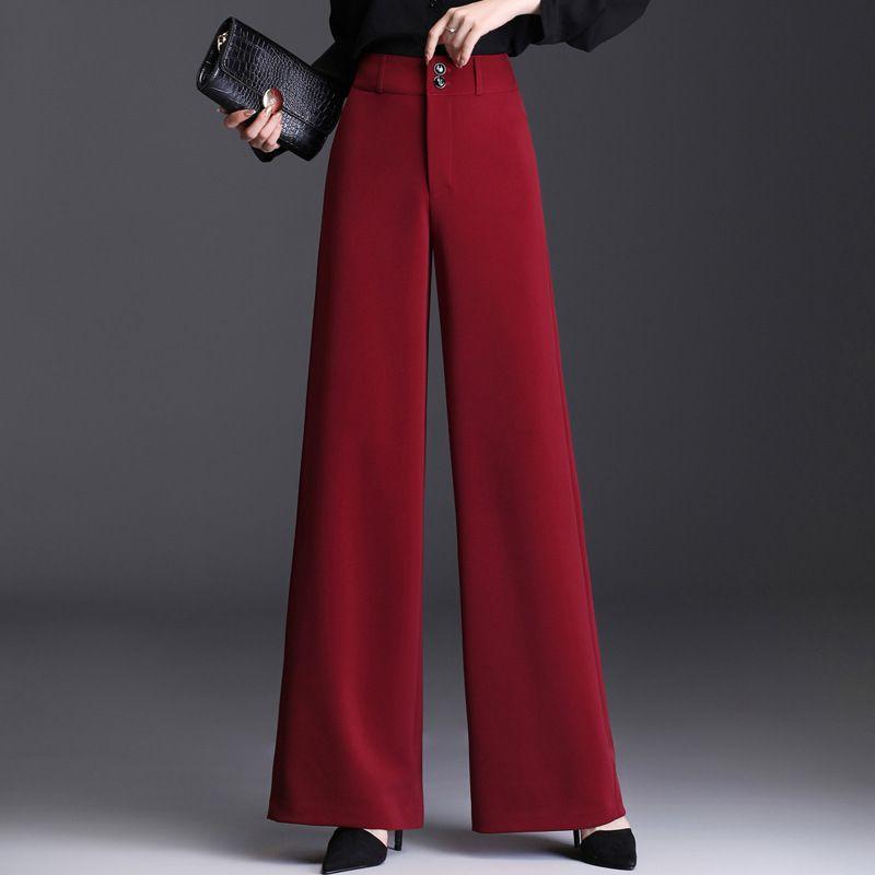 

Wine Red High Waist Fashion Model Catwalk Thick Wide Leg Pants Red thick style 28