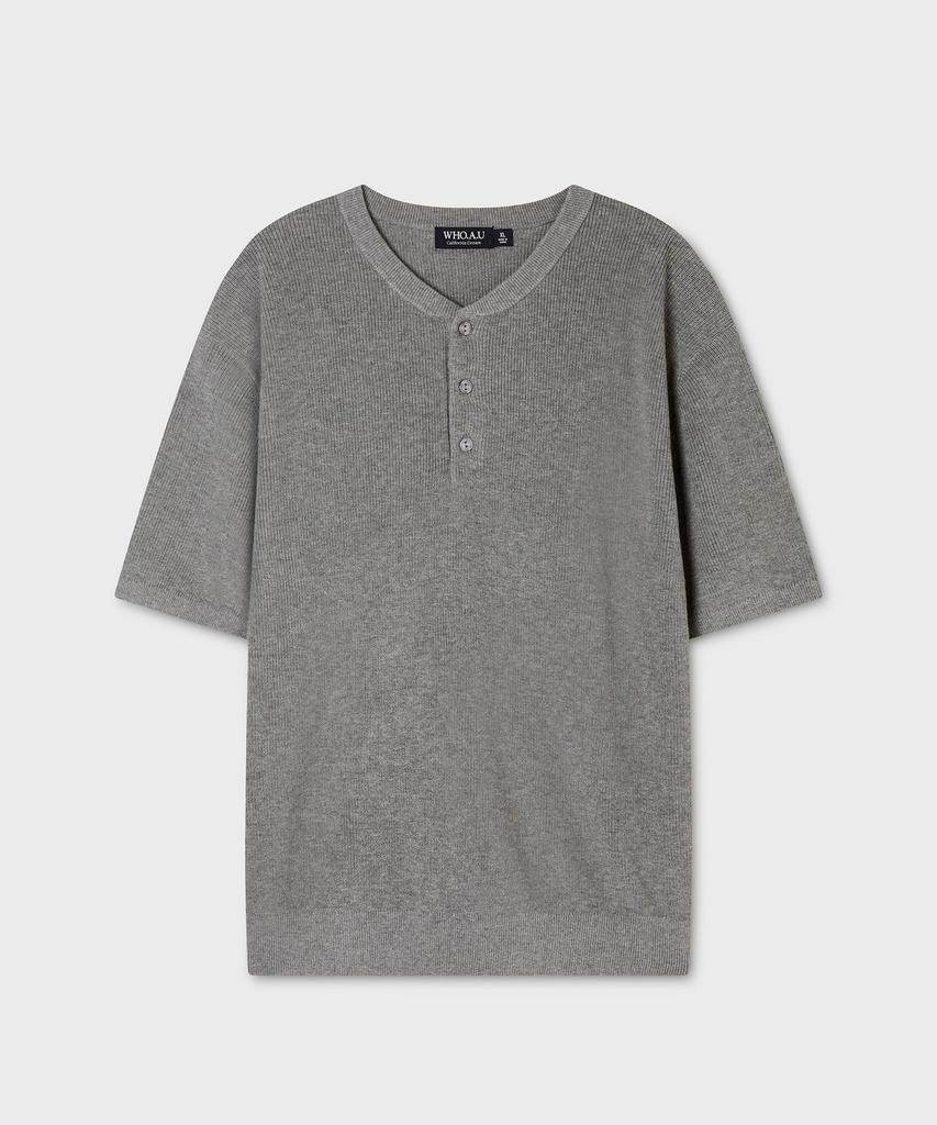 WHO.A.U Henley Neck Short Sleeve Sweater / Whkag2592U
