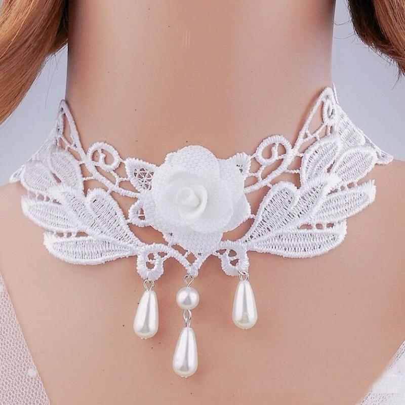Ženy Náhrdelník na večírek Vyhloubená krajka Umělá perla Dekor Střapec Prom Cosplay Halloween Karneval Choker Svatební představení Šperky na krk