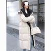 Winter 2025 Mid-Length Down Coat: Loose, Thick, Over-the-Knee, Black/Off-White