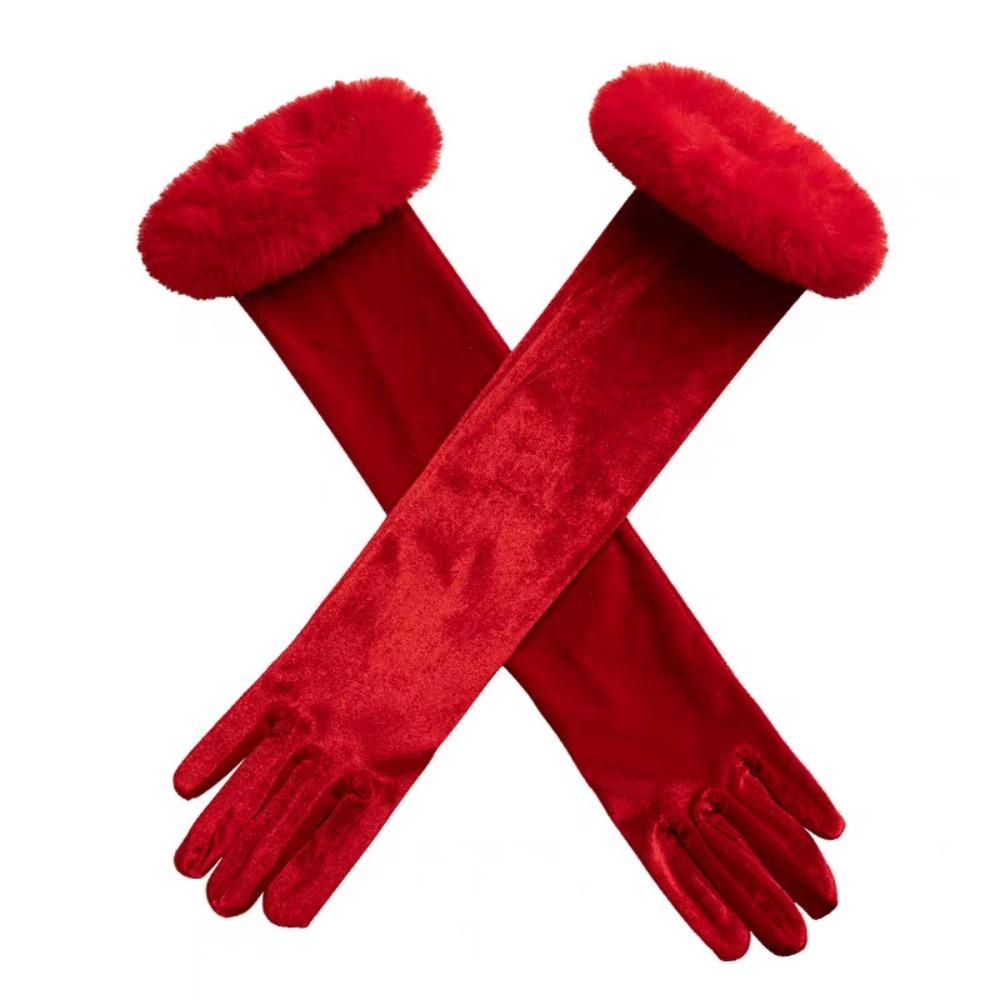 Cosplay Velvet Long Gloves Elastic Etiquette Mittens 55cm Christmas Gloves  Banquet