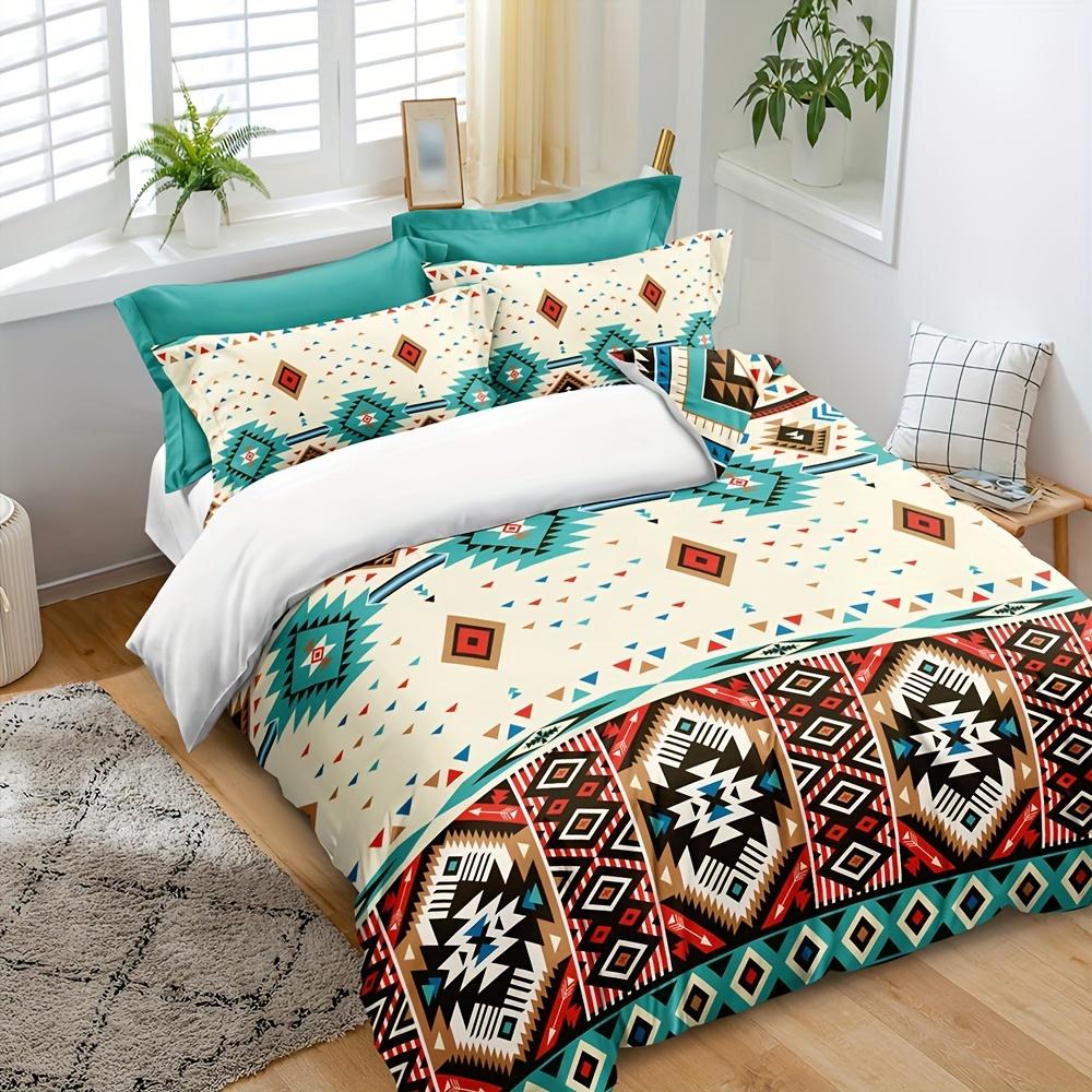 Boho-Chic 3pcs Duvet Cover Set - Breathable Soft Polyester with Zip Closure - Includes 1 Duvet Cover & 2 Pillowcases (No Insert)