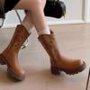 Retro Embroidery Cow Leather Western Cowboy Boots for Women Designer Autumn Winter Women Shoes Fashion Casual Boots Ladies
