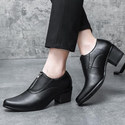 High Heels Leather Shoes Men's Wedding Banquet Formal Men's Shoes Size Trendy High Heels Hairstylist Shoes Zipper Men