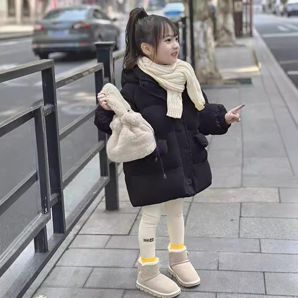 

Girls Thick Jacket Winter Long Solid Keep Warm Hooded Windbreak Coat For 6-14 Years Teen Fashion Snowsuit 160 чёрный