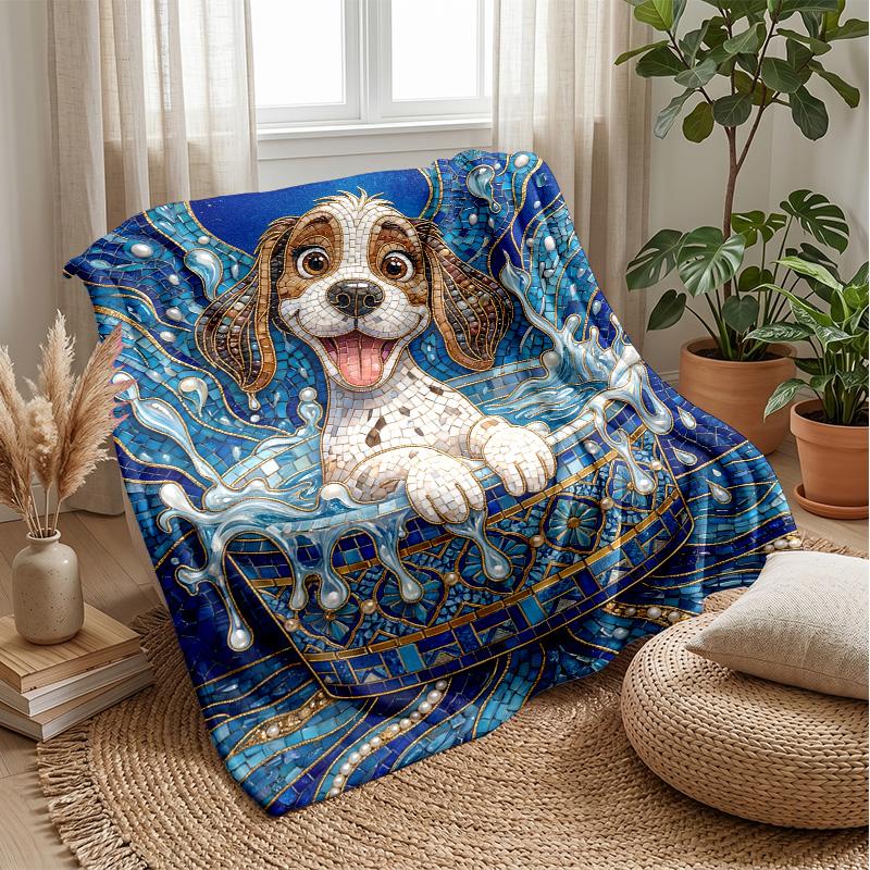 Dancing Dog in Water blanket Personalized Name Flannel Blanket Soft Cozy Plush Throw for Sofa Bed Lightweight Home Decor