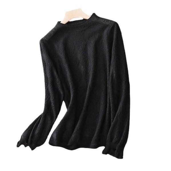 White Knitted Shirt Long Sleeve Hollow Bottom Shirt Trumpet Top Early Autumn Women's Wear