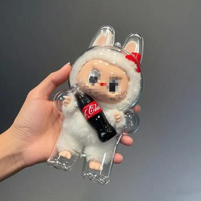 1PC For LABUBU Coca Cola Happy Factor Transparent Protective Cover Dustproof Cover Storage Box Backpack Hanging Decor (No Doll)