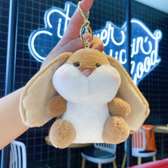Doll Pendant Plush Keychain Soft Lop-Eared Rabbit Pendant with 360 Degree Rotating Metal Buckle Healing Stuffed Keychain