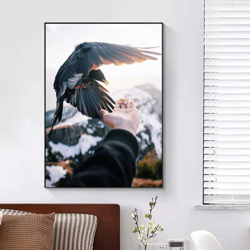 Abstract Eagle and Girl Canvas Painting Modern Posters and Print Nordic Wall Art Pictures for Living Room Home Decoration