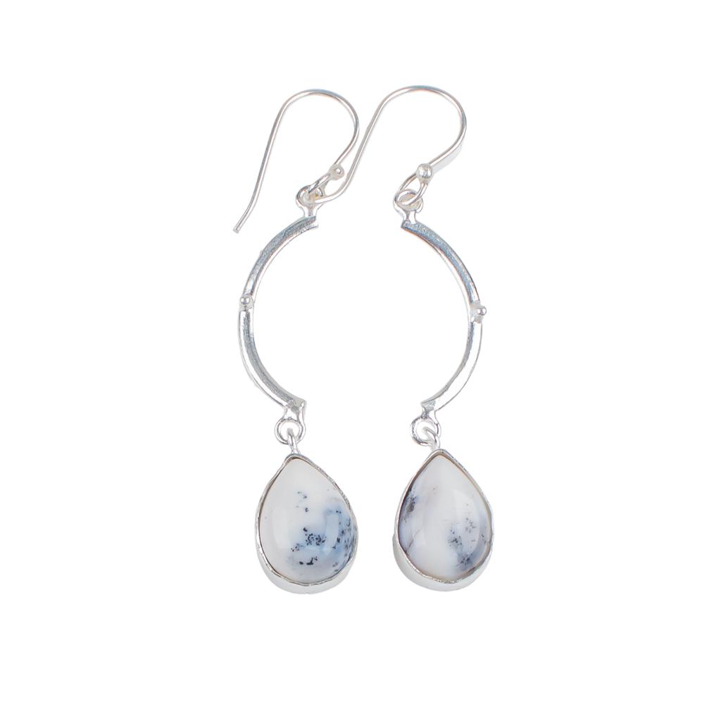 Dendritic Opal Gemstone 925 Sterling Silver Jewelry Handcrafted Earrings 2.60" EE-43-21