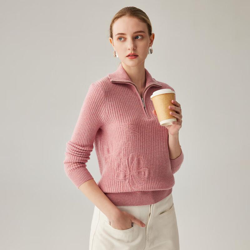 Zhaojun Women's Cashmere Turn-down Collar Cable Knit Sweater