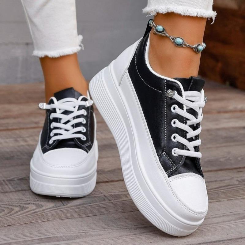 Fashion Spring Thick Soled Single Shoes for Women Round Head Color Matching Front Strap Waterproof Table Non-slip Sneakers