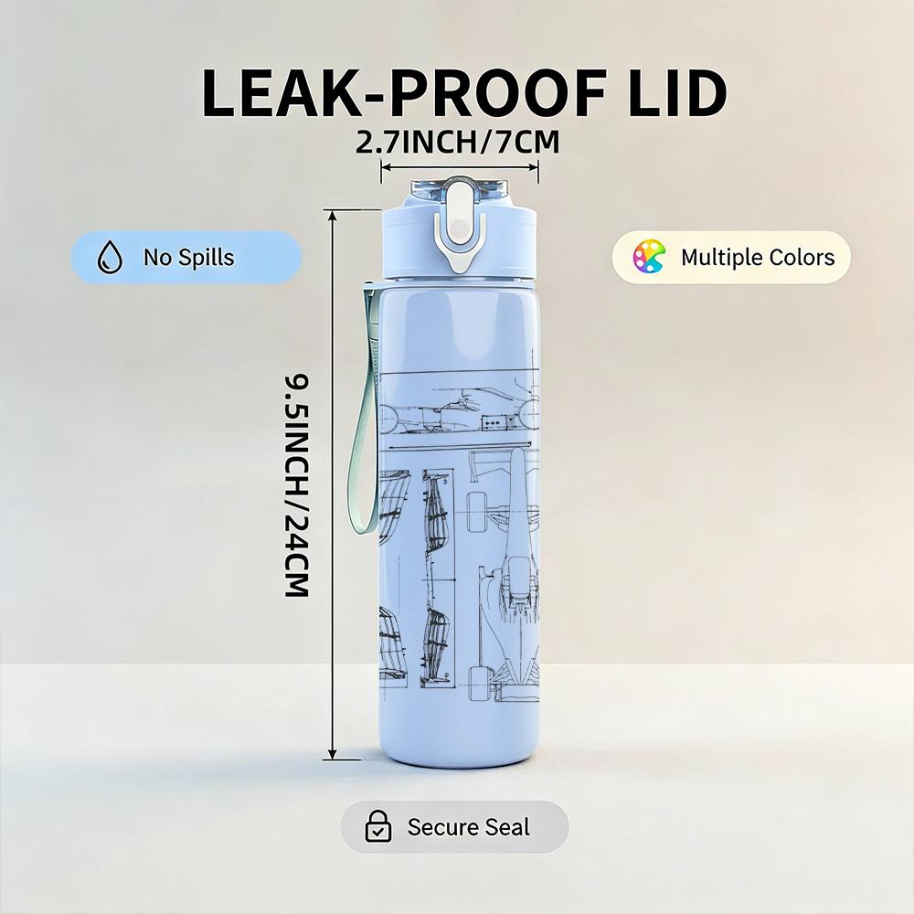 1PC Dark Metal Band Rectangular Album Print 750ml Colorful Plastic Sports Water Bottle Leakproof Pop Lid with Straw for Outdoor Office Home Use
