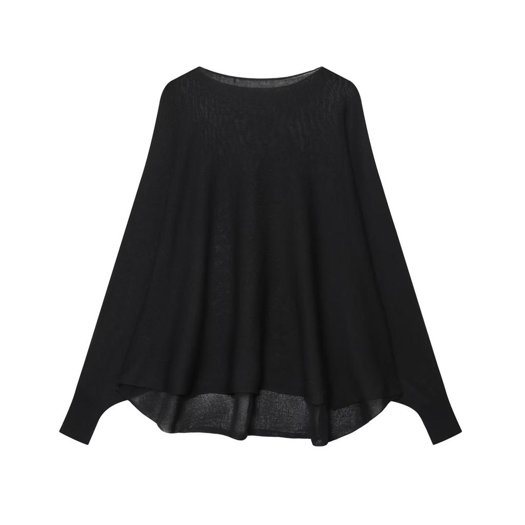 European and American style, new women's clothing, fashionable, versatile, cross-border comfortable black flat needle knitted sweater