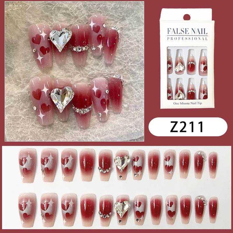 

Spring Pink Heart Diamond Removable Fake Nails