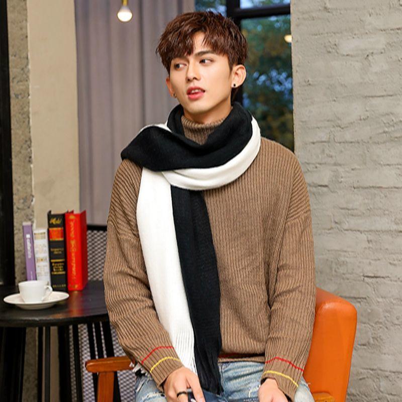 Designer Patchwork Patchwork Striped Men'S Knitted Scarf Winter Warm Pashmina Neckerchief Soft Long Casual Male Bufanda Muffler