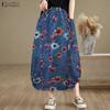 ZANZEA Women Casual Elastic Waist Loose Floral Print Midi Skirts