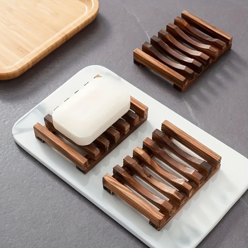 Natural Wood Wooden Soap Dish Tray with Self-Draining Soap Box Storage Rack  Bathroom Shower