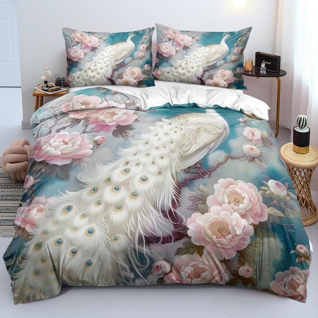 Peacock Duvet Cover Set for Teens Adults Quilt Covers Queen Lightweight Down Room Decor 2 Pillowcases 1 Duvet Cover No Comforter