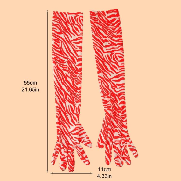 Stylish Long Velvet Gloves with Zebras Pattern Design Elastic Warm Arm Sleeves for Masquerades Party and Music Festival