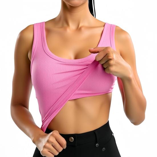 Yoga Vest Super Soft Stretch Fabric Built-in Bra Camisole Square Neck Sleeveless Slim Fit Layering Tops Activewear