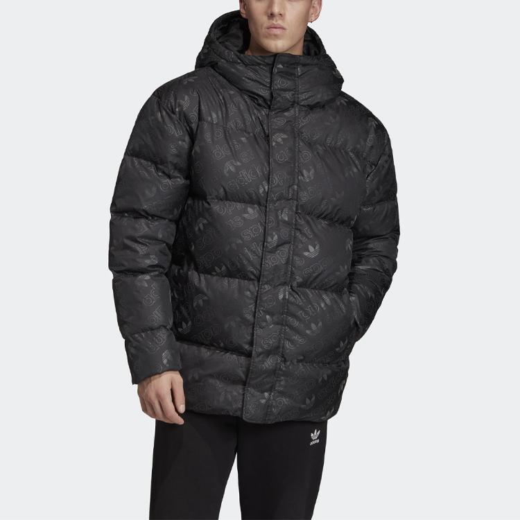 Adidas Originals Trefoil Reflective Print Down Jacket with Hood Men Jacket Black ED5841