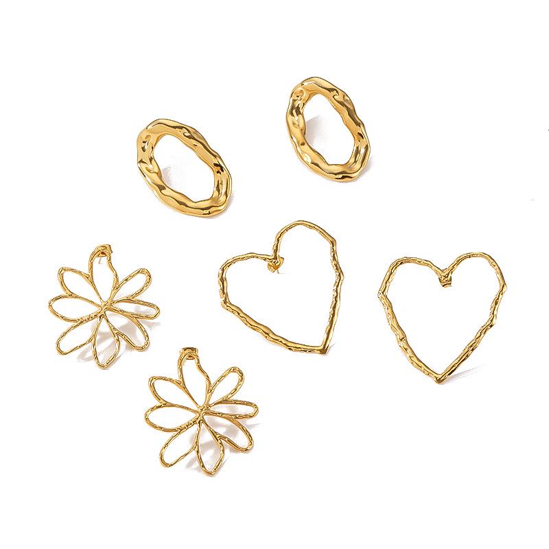 Trendy Hammered Titanium Steel Earrings: Heart, Flower & Lava Designs