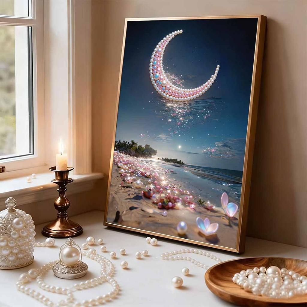 Pearl DIY The Night View of The Bay Art Kits 15.7x19.6inch Gem Art Pearl Painting Kits Without Frame for Adults Gift Idea Home Wall Decor