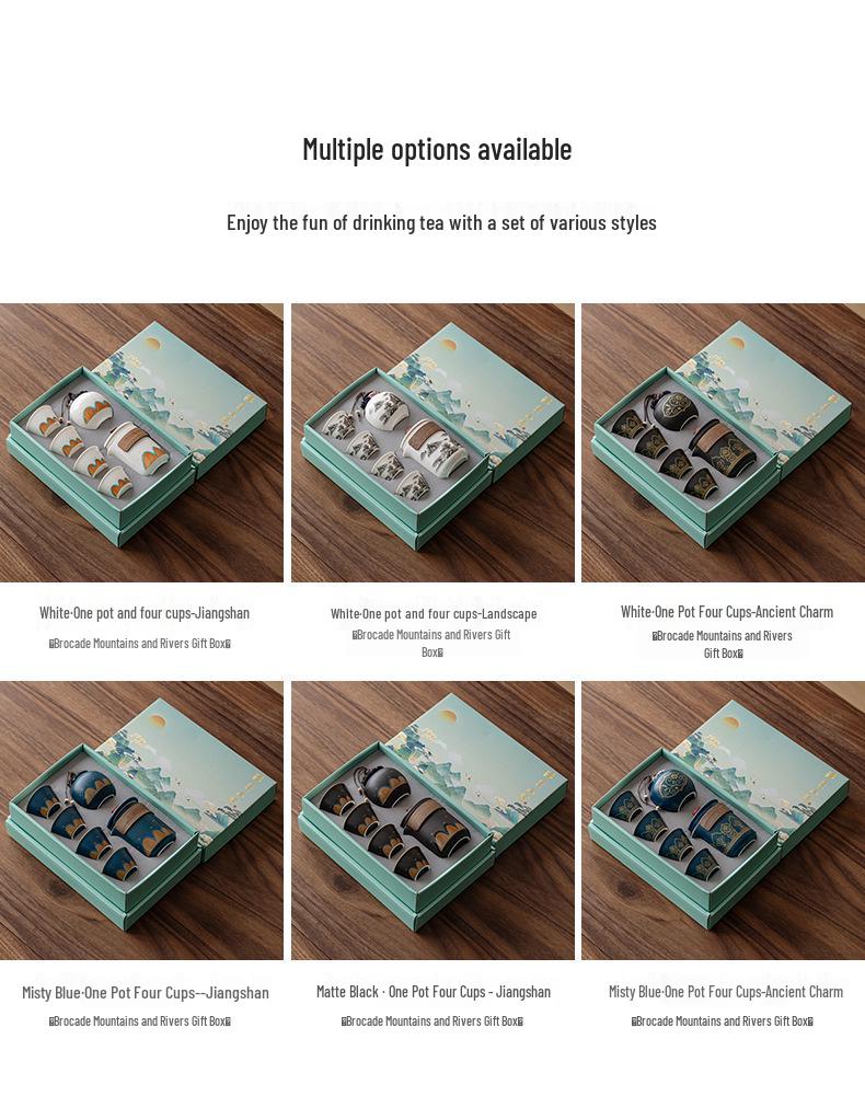 Thousand Li Mountains & Rivers Kung Fu Tea Set Gift Box - Cultural Souvenir with Custom Logo