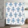 Blue Floral Shower Curtain Waterproof Bath Rug Decorative Home Decor Set Bathroom Shower Room Decorations for Kids Girls White B