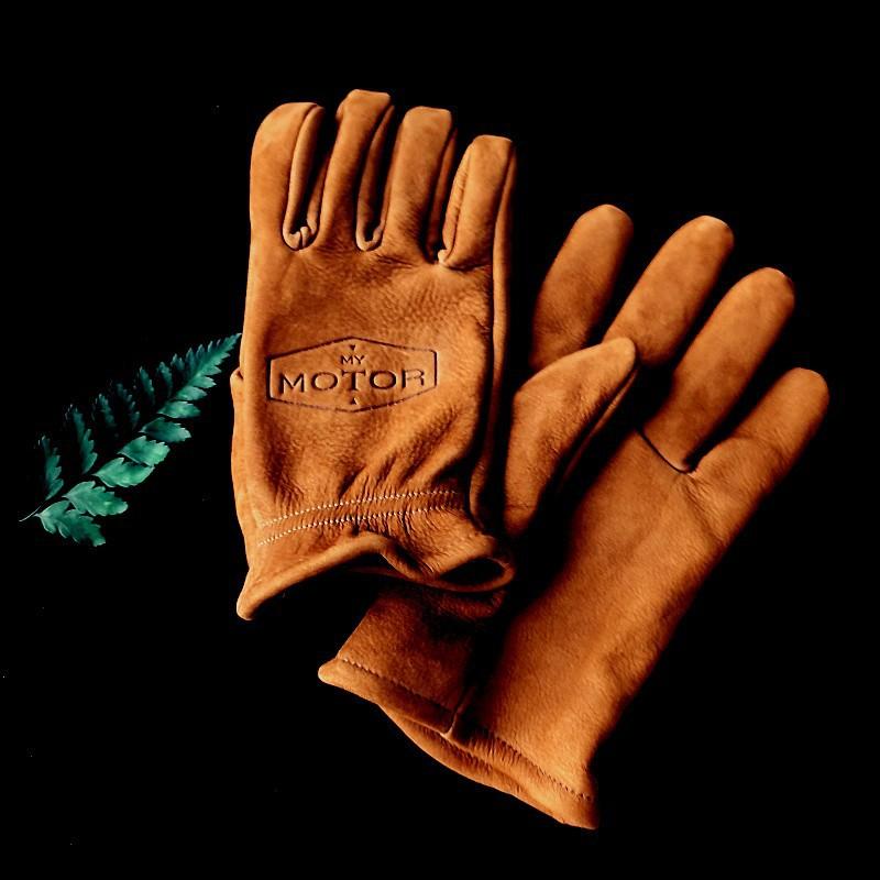 Retro Motorcycle Gloves Frosted First-layer Cowhide Men's and Women's Motorcycle Wear-resistant Warm Camping Gloves