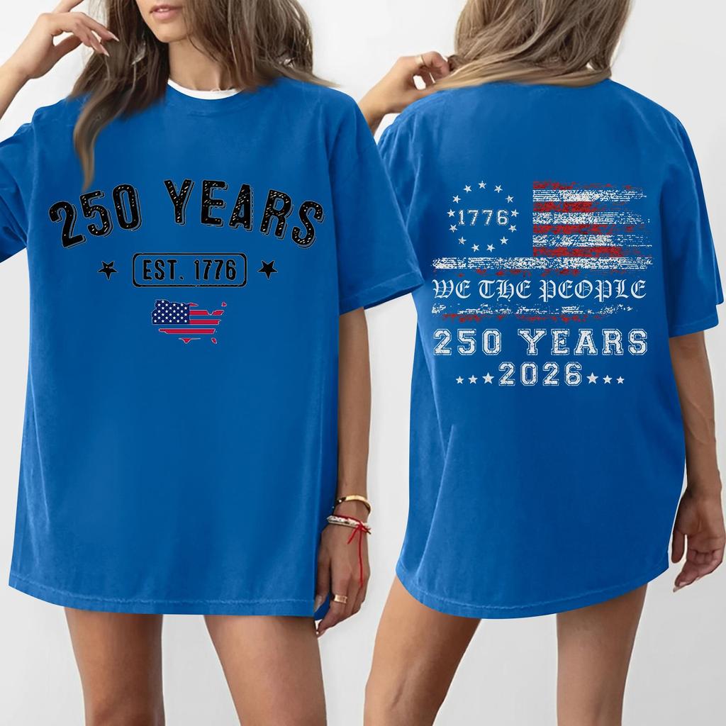 Women's Casual Independence Day 250 Anniversary Printed T-shirt Round Neck Pullover Short Sleeve Top