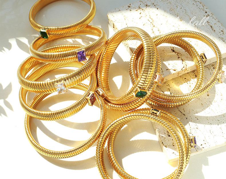 Elegant Gold-Plated Zircon Elastic Bangle: Korean-European Style Women's Jewelry