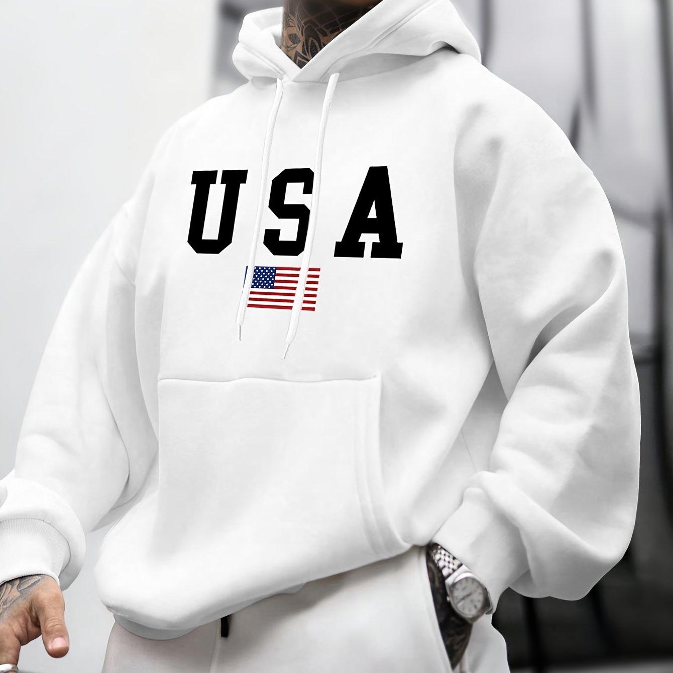 

Мужская осенне-зимняя повседневная модная толстовка с капюшоном свободного кроя с графическим принтом американского флага, теплая толстовка 2XL