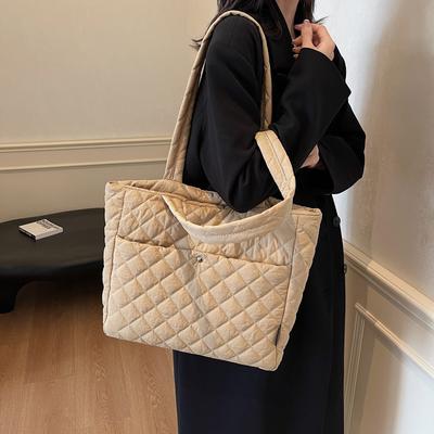 Herbst- und Winter-Baumwolltasche, lässige Einkaufstasche mit großem Fassungsvermögen, Damenmode, Rauten-Canvas-Umhängetasche für Pendler