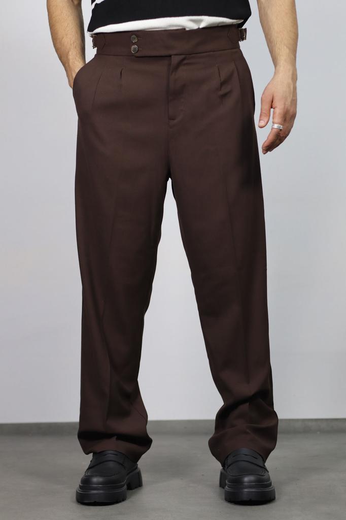 Calças largas masculinas italianas com pregas duplas