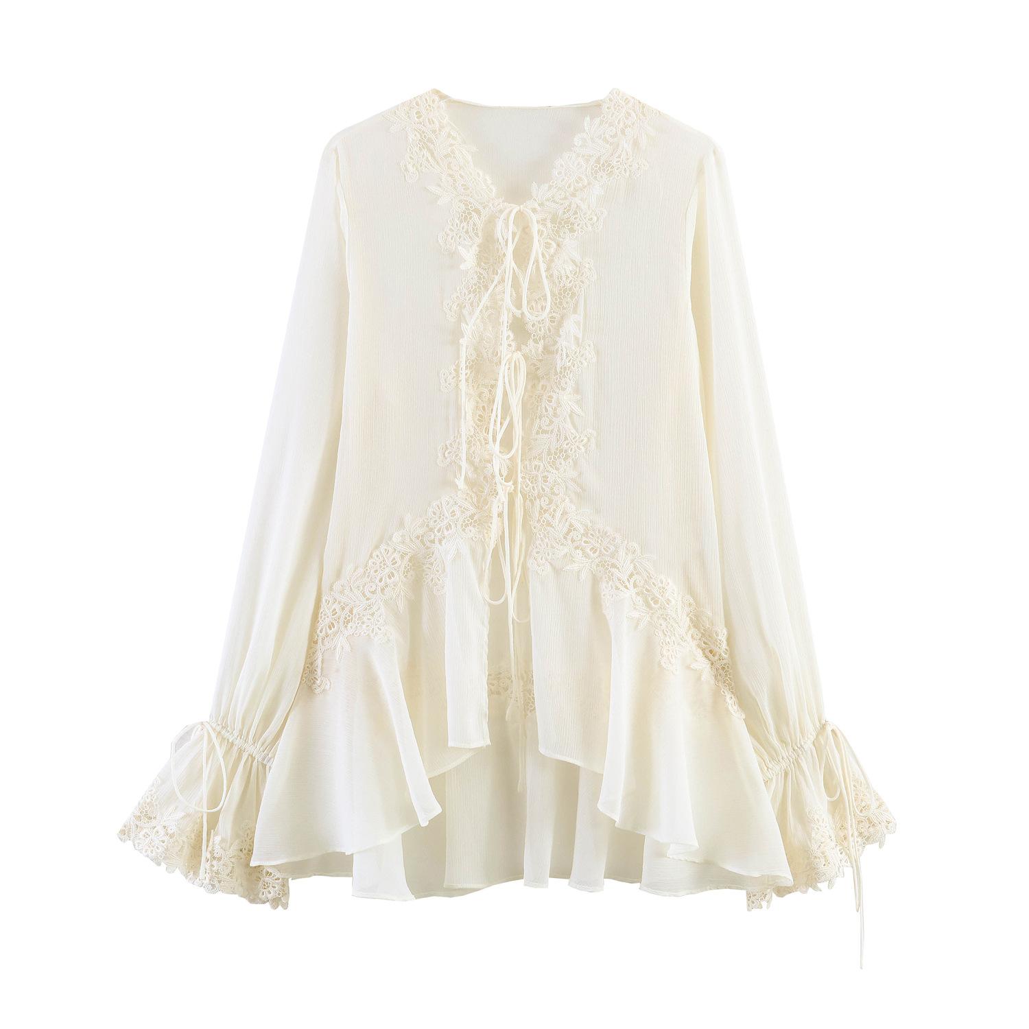 European and American women s clothing popular fashion splicing lace shirt XS