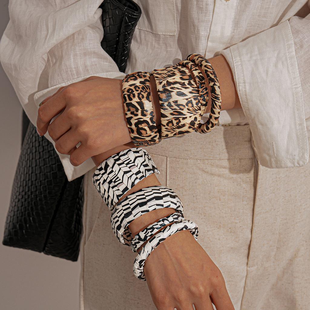 Autumn and Winter Artificial Leather Leopard Print Zebra Pattern Open Bracelet Retro Niche Jewelry