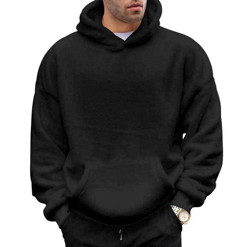 Double-Sided Fleece Hoodie Men Winter Casual Loose Fit Youth Pullover Hooded Sweatshirt