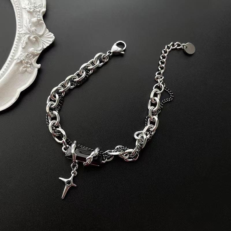 

Hip-hop Personality Geometry Imitation Black Diamond Awn Star Tassels Double-layer Chain Winding Bracelets for Men Women Jewelry чёрный
