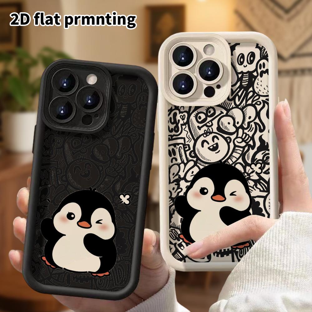 Phone Case: 2D Flat Design Suitable for iPhone 18 17 16 15 14 13 Pro Stepped Protective Case, Little Penguin, Christmas and Halloween Gift