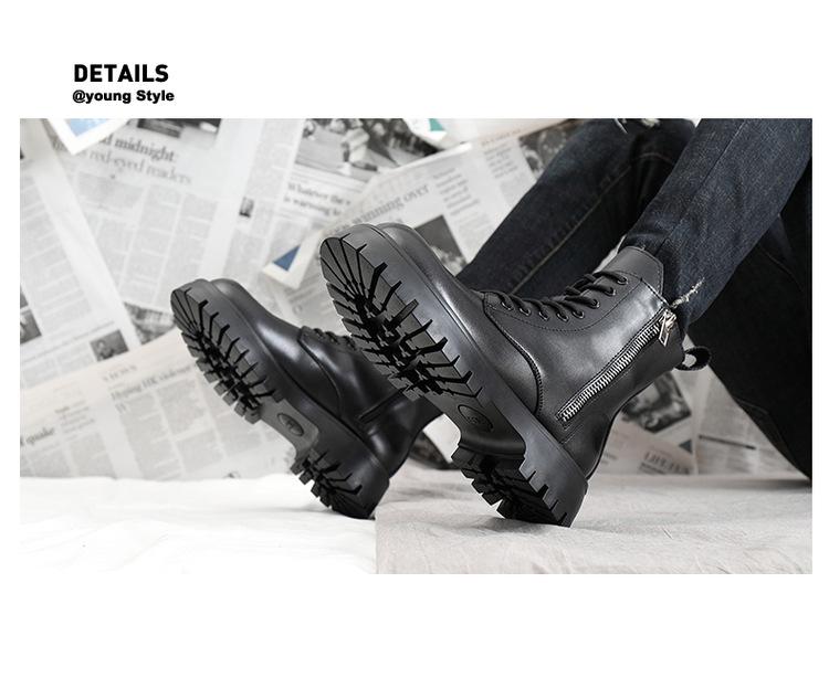 Men's High-Top Leather Martin Boots - British Style, Thick Sole, Velvet Lining, Winter Warmth