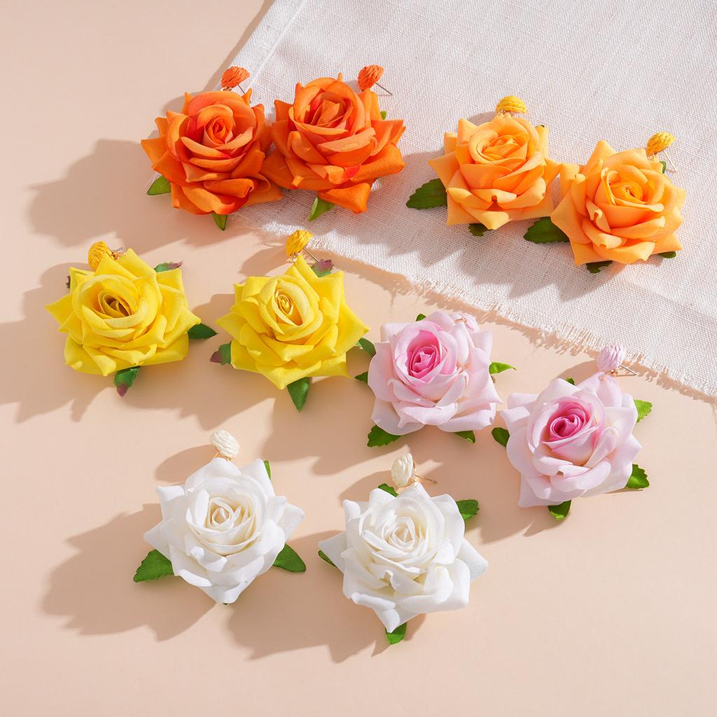 Steel needle raffia fabric flower earrings fresh vacation style stud earrings personalized high-grade earrings