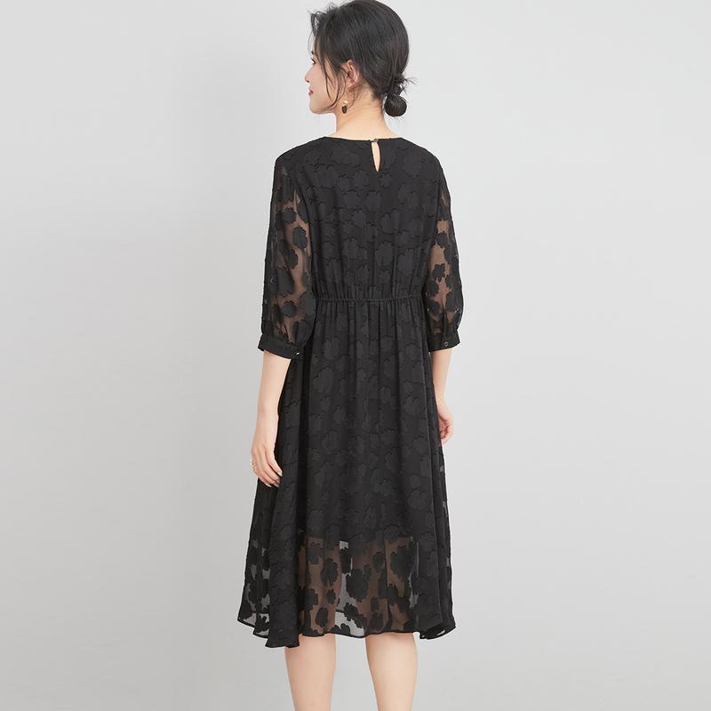 100% Mulberry Silk Burnt Flower Jacquard Dress
